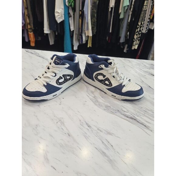 Dior Navy Blue & White High-Top Sneakers main image 7